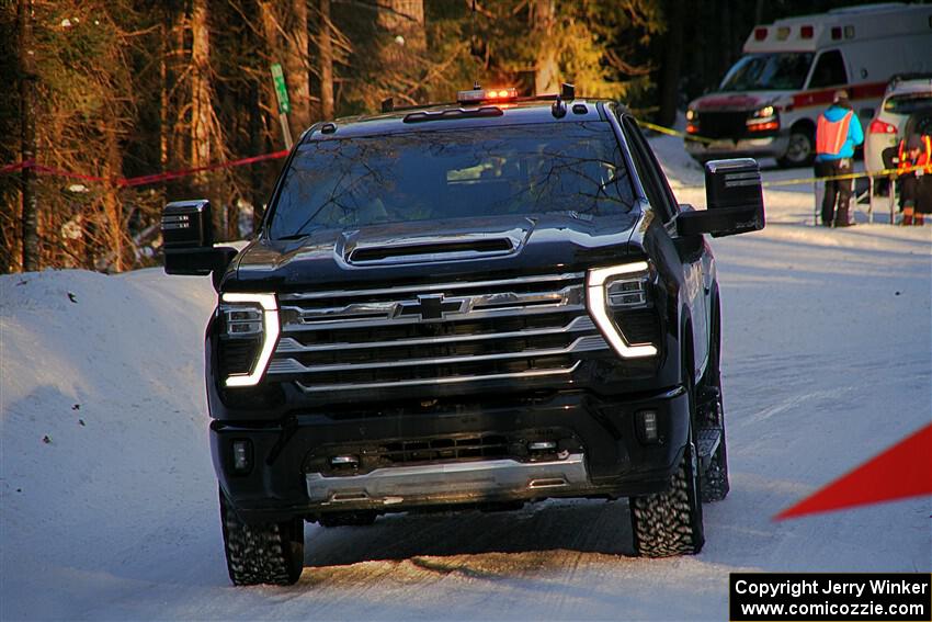 A Chevy Silverado pickup sweeps SS15, Agren-Hunters II.