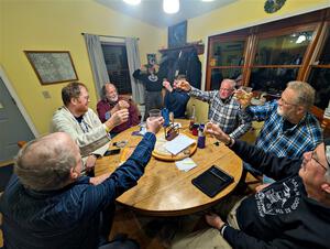 Having a post-rally toast at the rental house.