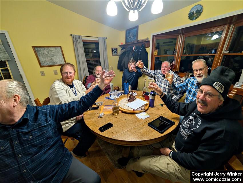 Having a post-rally toast at the rental house.