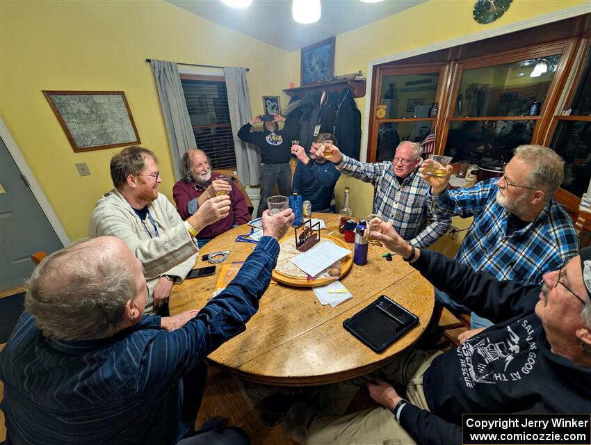 Having a post-rally toast at the rental house.