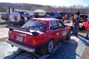 Levi Johnson / Griffin Johnson BMW 325e at Potosi service on day one.
