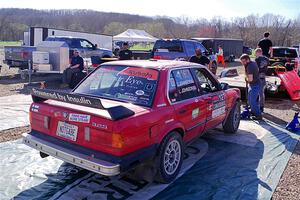 Levi Johnson / Griffin Johnson BMW 325e at Potosi service on day one.
