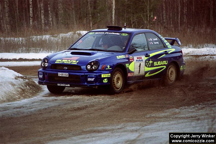 Mark Lovell / Steve Turvey Subaru WRX on SS7, Black River.