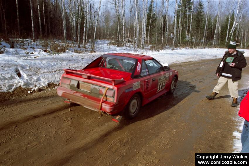 Phil Schmidt / Steve Irwin Toyota MR2 leaves the start of SS10, Camp 30.