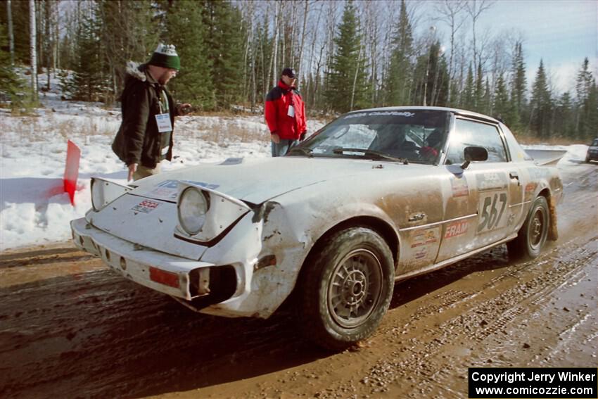 Bob Cutler / John Atsma Mazda RX7 leaves the start of SS10, Camp 30.