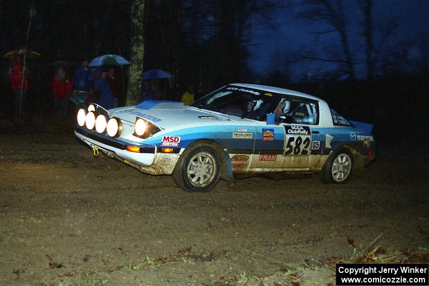 Doug Dill / Tyler Dill Mazda RX-7 at the spectator corner on SS4, Blue Trail.