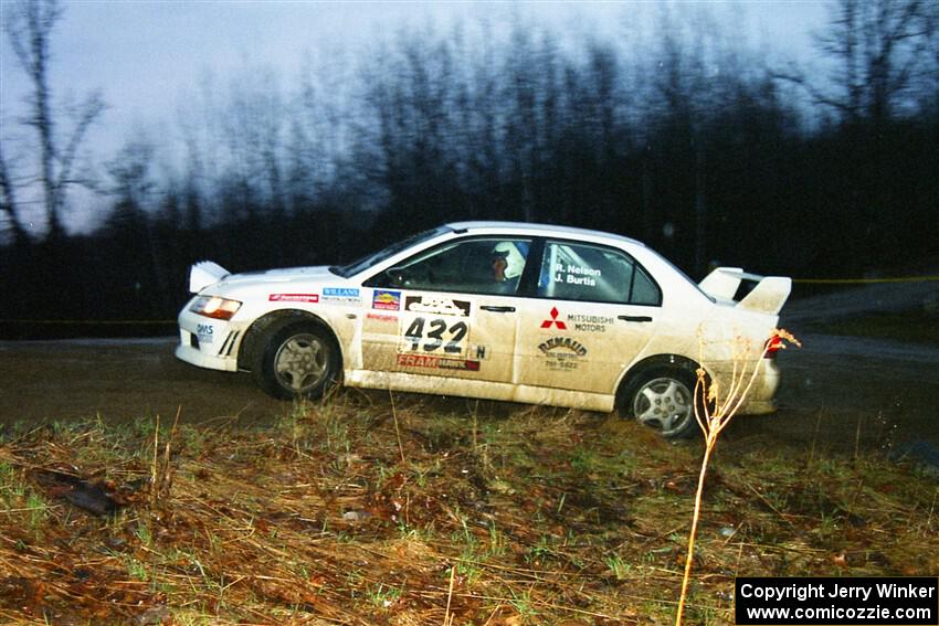 Ron Nelson / Rick Burtis Mitsubishi Lancer Evo VII at the spectator corner on SS4, Blue Trail.