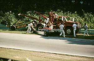 As Chris Kneifel's Primus LR03/Cosworth was removed from turn 12, Desire Wilson's March 83C/Cosworth hit the tow truck lightly.