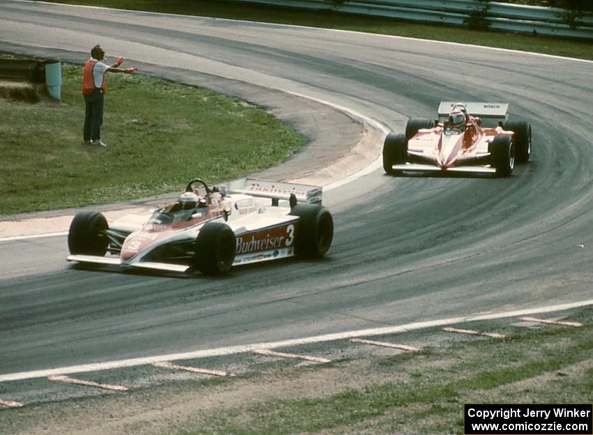 Mario Andretti's Lola T-700/Cosworth ahead of John Paul, Jr.'s Penske PC10/Cosworth