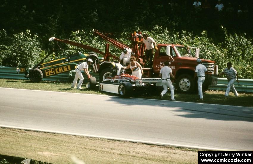 As Chris Kneifel's Primus LR03/Cosworth was removed from turn 12, Desire Wilson's March 83C/Cosworth hit the tow truck lightly.