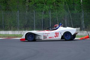 Caleb Childs' Spec Racer Ford 3 spins in the carousel.