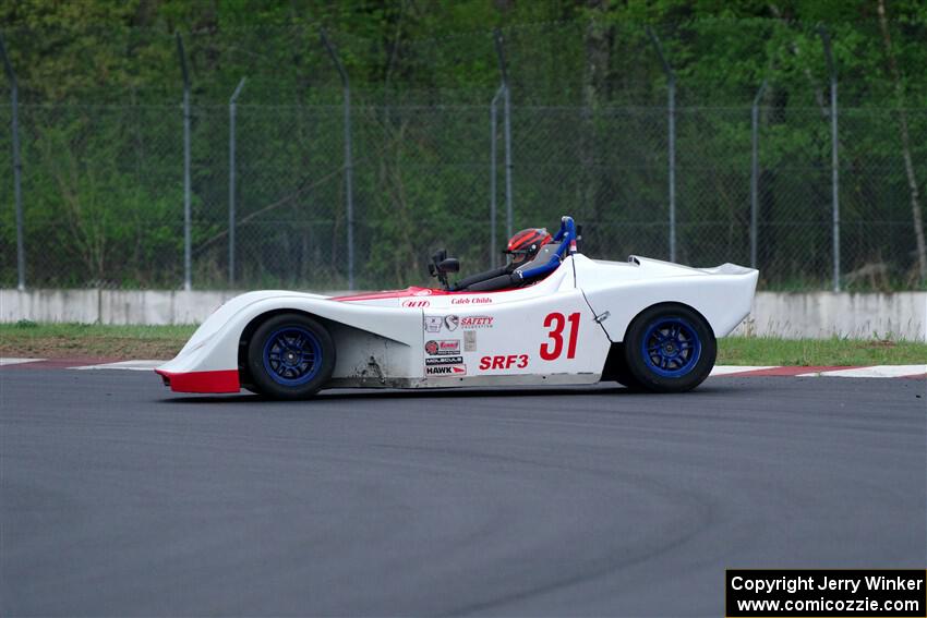Caleb Childs' Spec Racer Ford 3 spins in the carousel.