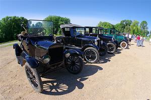 An array of Ford Model T's on display at the Kingston stop.
