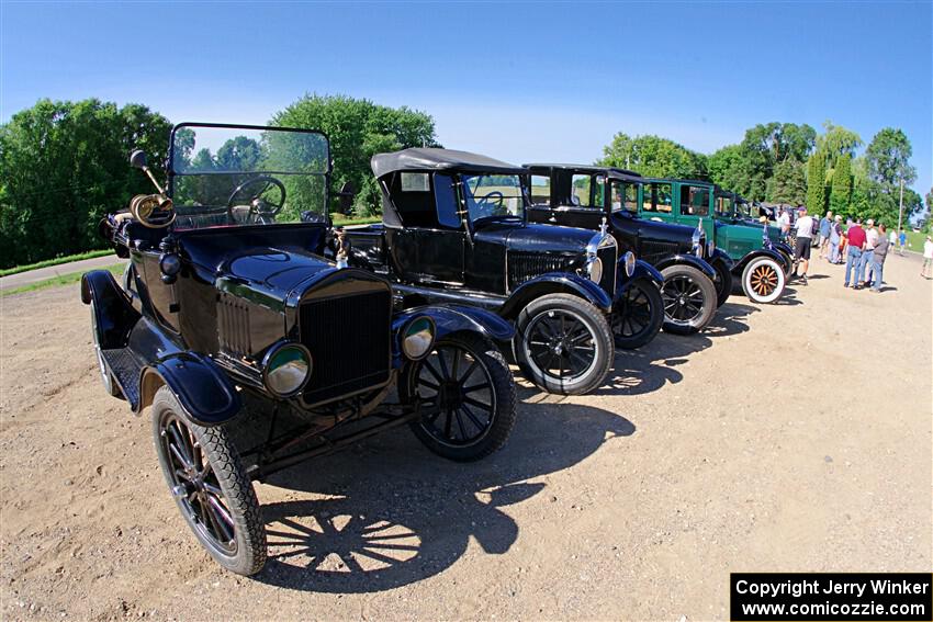 An array of Ford Model T's on display at the Kingston stop.