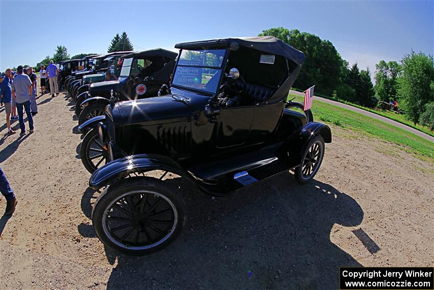 An array of Ford Model T's on display at the Kingston stop.