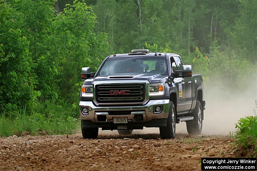 A GMC Sierra pickup sweeps SS1, Camp 3 North.