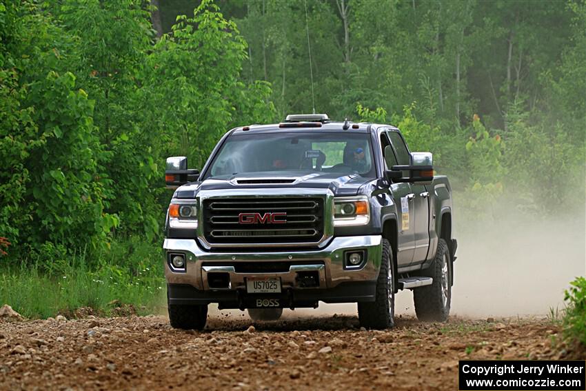 A GMC Sierra pickup sweeps SS1, Camp 3 North.
