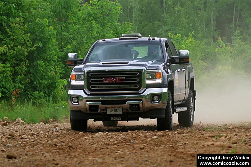 A GMC Sierra pickup sweeps SS1, Camp 3 North.