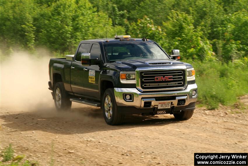A GMC Sierra pickup sweeps SS4, Hollow Woodtick.