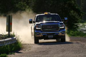 A GMC Sierra pickup sweeps SS6, Camp 3 South.