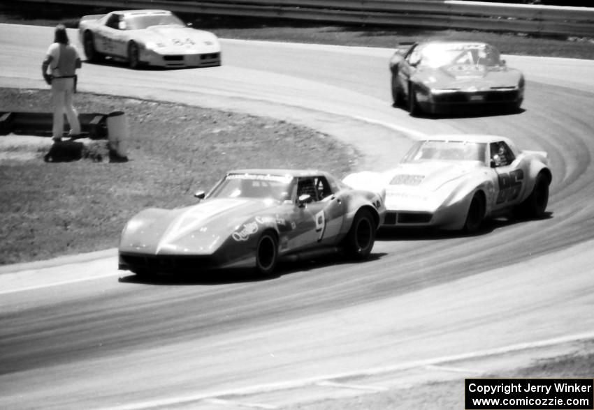 Don Sak's Chevy Corvette leads Tuck Thomas's Chevy Corvette, Jerry Hansen's Pontiac Trans-Am and Doug Rippie's Chevy Corvette