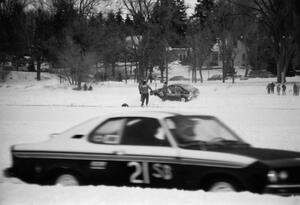 The (3) Leighton Reese / Duane Wagner VW Scirocco is stuffed while the (21) Bob Coatsworth / Rich Hall Opel Manta passes by.