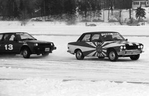 The Mike Winker / Norm Johnson Datsun 510 followed by the Bob Nielsen / Jim Coopet Dodge Colt Turbo.