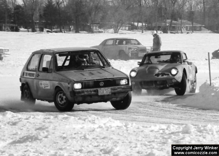 Bob Kosky's VW Rabbit chased by Bill Lender's SAAB Sonnet II