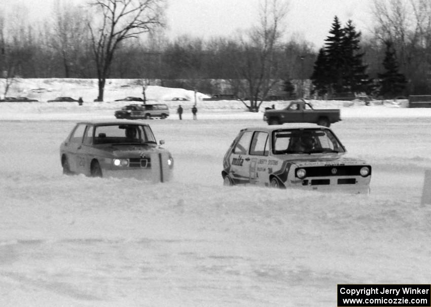 John Galloway, Sr.'s VW Rabbit followed by Joe Hauser's SAAB 99 16-valve