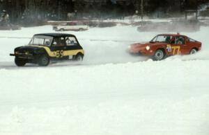 Terry Orr's Austin Mini Cooper S battles Dan Page's SAAB Sonett II.