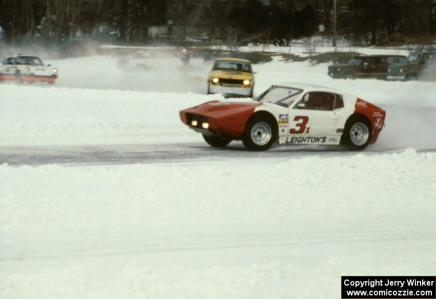 Leighton Reese's Mazda Wankel-powered SAAB Sonnet III chased by Joe Hauser's SAAB 99 16-valve and Denny Popp's Porsche 911RS.