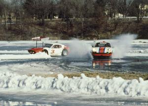 Leighton Reese's Mazda Wankel-powered SAAB Sonnet III spins and is passed by the Denny Popp / Adam Popp / Jim Render Porsche 911