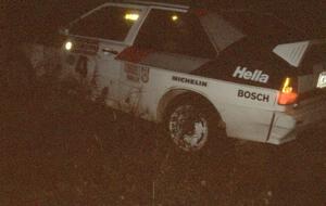 Bruno Kreibich/ Clark Bond in their Audi Quattro at night.