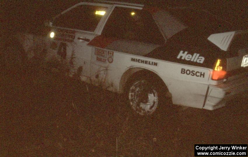 Bruno Kreibich/ Clark Bond in their Audi Quattro at night.