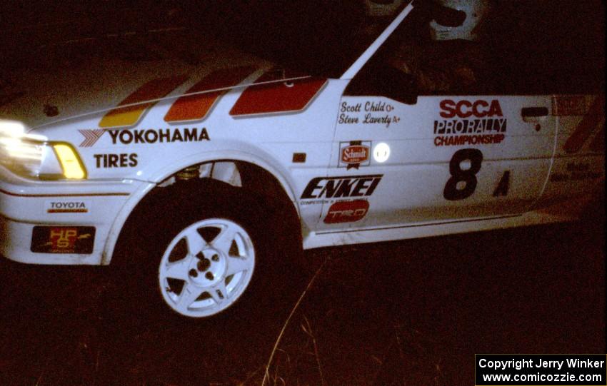 Scott Child / Steve Laverty in their Gr. A Toyota FX-16 at night.