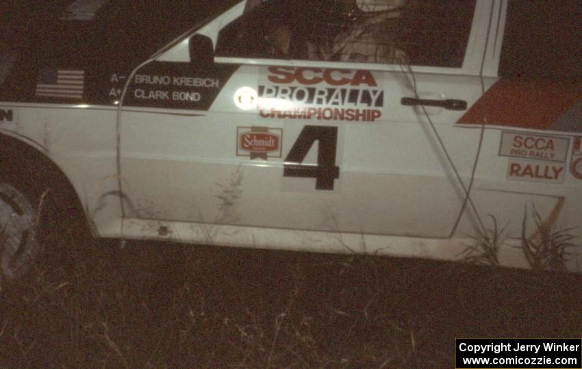 Bruno Kreibich/ Clark Bond in their Audi Quattro at night.