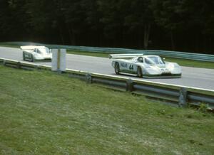 Bob Tullius / Chip Robinson Jaguar XJR-7 chased by the  Brian Redman / Hurley Haywood Jaguar XJR-7