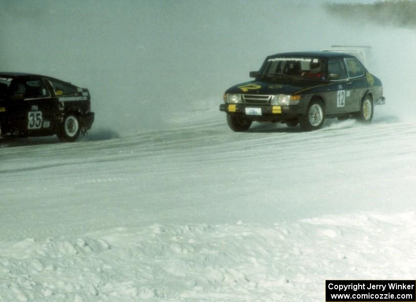 Brian Krohn / Renee Anderson Honda CRX ahead of the Dan Burhans, Sr. / Dan Burhans II SAAB 99