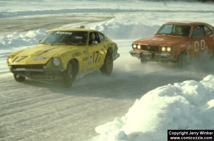 Len Jackson / Bob Brost Datsun 240Z is chased by the Mike Rappa / Tim Rappa Mazda RX-3