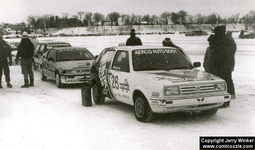 Herm Johnson / Bill Pate VW GTI, John Hogdal / Peter Cunningham Honda CRX and Terry Orr / Chris Orr VW GTI on the grid