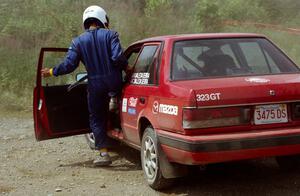 Adam Vale da Serra / Christine Vale da Serra Mazda 323GT stop on SS7 (Parmachenee East)