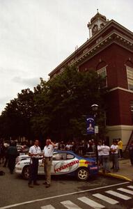 Kurt Spitzner an Dennis Dean in front of the Paul Choinere / Jeff Becker Hyundai Tiburon in downtown Rumford, ME