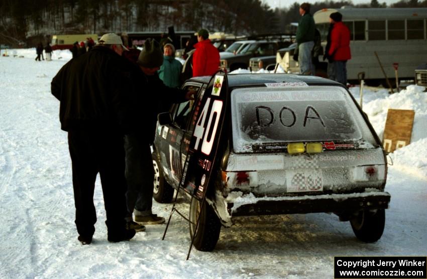 The Bill Jaap / Rob Edwards VW Rabbit becomes a race casualty.