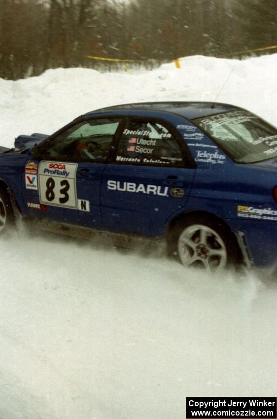 Mark Utecht / Jeff Secor Subaru WRX on SS1 (King Road & Scenic Rte. 3)