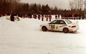 Greg Drozd / Mariusz Malik Subaru Impreza slides to a stop on SS12 (Meaford)