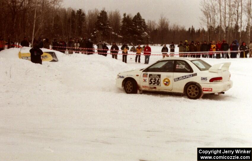 Greg Drozd / Mariusz Malik Subaru Impreza slides to a stop on SS12 (Meaford)