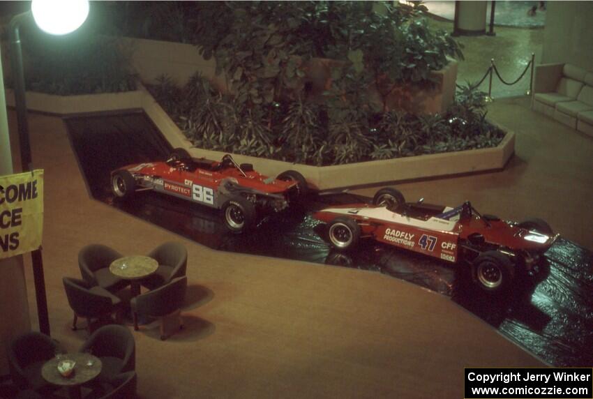 Steve Johnson's (96) and Jeff Gadbois' (47) Lola T-342 Club Formula Fords on display at the '88 LOL banquet