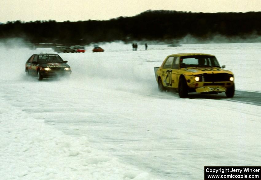 Joe Hauser's SAAB 99 16-valve chased by John Menard's Mazda 323GTX