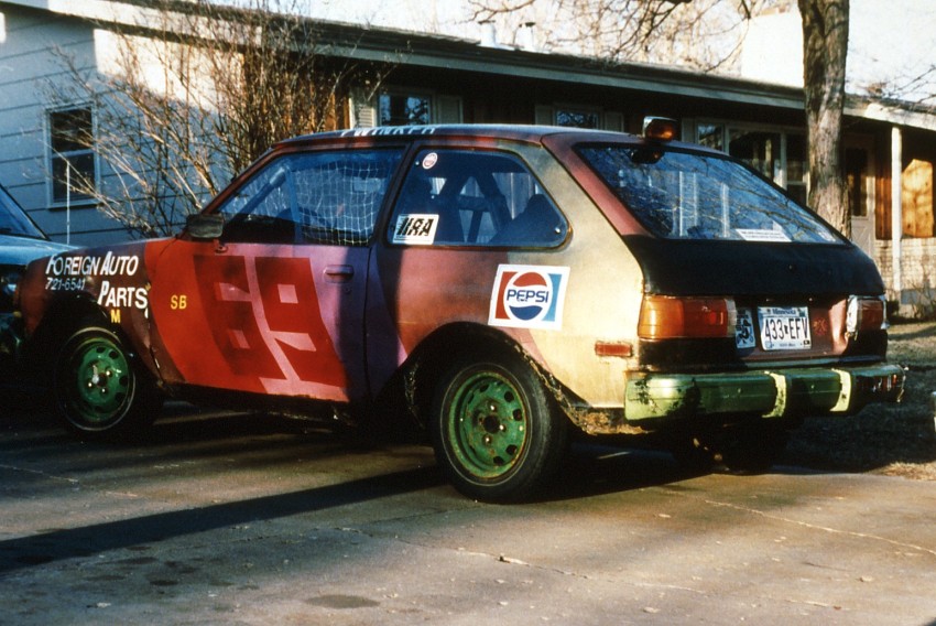 Jerry Winker / Steve Carter Mazda GLC after the car was towed back hone from the event.