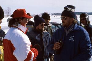 Chris Orr chats with Mark Sanders after the race is cancelled.